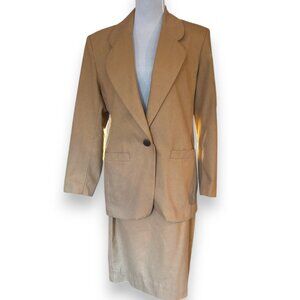 Oui Petites by Tan Jay Vintage 80s brown wool blend blazer skirt suit set sz 10P